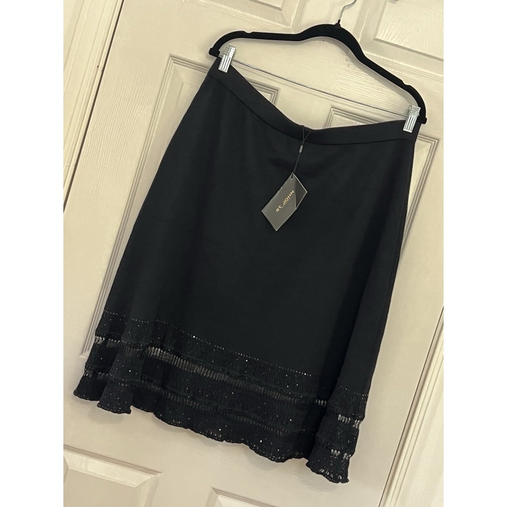 St. John Evening Black Sequin Cami & Skirt Set XL Formal Wedding Cocktail Luxe - Picture 9 of 14